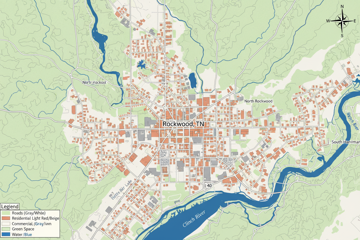 Create a top down map image of Rockwood, TN